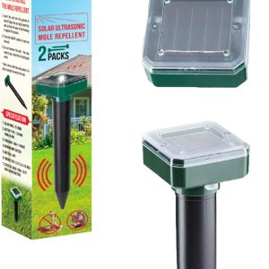 Mole Repellent – Solar Powered Mole Trap – Mole Remover for Moles, Voles, Snakes, Gophers, Bats, and Other Burrowing Rodent Animals (Pack of 2)