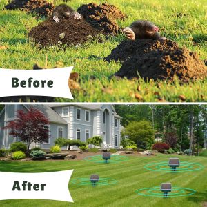 TUHIMO Mole Repellent – Solar Powered Mole Trap – Mole Remover Moles, Voles, Snakes, Gophers, Bats, and Other Burrowing Rodent Animals (Pack of 2)