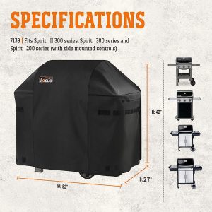 JIESUO BBQ Gas Grill Cover for Weber Spirit and Spirit II 310: Heavy Duty Waterproof 51 Inch 3 Burner Weather Resistant Ripstop Outdoor Barbeque Grill Covers