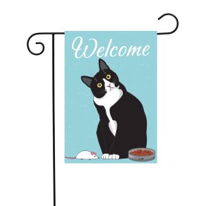 PANHUI Black Cat Welcome Garden Flag,House Decorative Seasonal Outdoor Yard Lawn Double Sided Flag 12 x 18 Inch