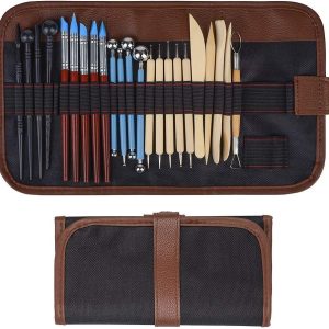 Polymer Clay Tools, 24 Pcs Modeling Clay Sculpting Tools with Assorted Shape&Size, Include Dotting Tools, Wooden Ceramics Tools, Rubber Tips Pen, Ball Stylus, Plastic Modeling Tools, 1 Case