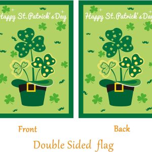 St Patrick’s Day Flag,Shamrock/Hat St Patricks Flag 28 x 40 Inch Double-Sided Display with 2 Grommets Double Thickness House Flag for Garden and Home Decorations