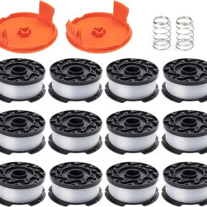 ZONOWN 12 Pack Weed Eater Replacement Spools Compatible with Black&Decker AF-100 LST420 GH900 String Trimmer, 30ft 0.065″ Trimmer Line, 2 Pack Spool Cap & Spring(12 Spool,2 Cap&Spring)