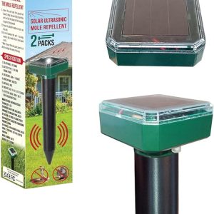 RUNADI 2 Packs Mole & All Other Burrowing Animals Outdoor Weatherproof Solar Mouse Repeller Protect Control Keep Moles Out of Lawn Garden Yard