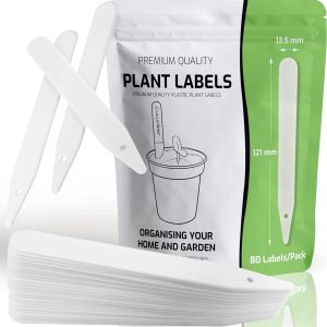 Plant Labels for Outdoor Plants – 80 Premium Quality Plant Labels Plastic – Strong Durable Recyclable Plant Tags Garden Labels with Easy Write Surfaces [12 x 1.35 cm] Plant Markers by Innoveem