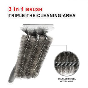 Acmind Grill Brush and Scraper, 18″ BBQ Brush Cleaner, Safe 3 in 1 Stainless Steel Woven Wire Bristles Barbecue Cleaning Brush for Charcoal Grill, Durable & Effective, White