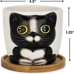 Window Garden Cat Planter – Large Kitty Pot for Indoor House Plants, Succulents, Flowers and Herbs – Cute Planters, Great Gift for Cat Lovers for Christmas, Thanksgiving, Housewarming (Oreo)