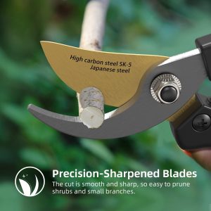 SK-5 Bypass Pruning Shears for Gardening, 8.0 Inch Hand Garden Scissors Heavy Duty with a Spare Spring and a Sheath for Trimming Herb, Flower, Rose Bush, Vegetables, Bonsai and Other Plants