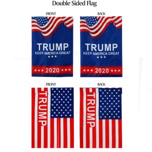 Trump 2020 Flag, Donald Trump Garden Flags 12×18 inch Double Sided Yard Flag with Premium Fabric, 2 Design- one Keep America Great and one US Stars and Stripes Flag