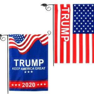 Trump 2020 Flag, Donald Trump Garden Flags 12×18 inch Double Sided Yard Flag with Premium Fabric, 2 Design- one Keep America Great and one US Stars and Stripes Flag