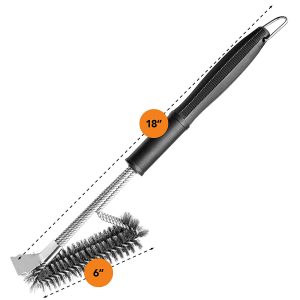 BININBOX Grill Cleaning Brush – Stainless Steel BBQ Cleaner Brush & Scraper, Sturdy Woven Wire Bristles & Nonslip Handle, Weber Gas/Charcoal Grill Cleaning Tool, Black