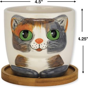Window Garden Animal Planters – Large Kitty Pot (Barney) Purrfect for Indoor Live House Plants, Succulents, Flowers and Herbs, Super Cute Planter Gift for Cat Lovers, Office, Christmas.