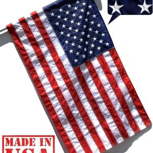 US Flag Factory – 3×5 FT American Flag (Pole Sleeve) (Embroidered Stars, Sewn Stripes) Outdoor SolarMax Nylon Flag – 100% Made in America (3×5 FT)