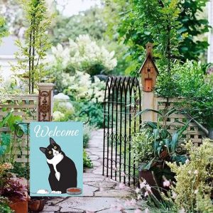 PANHUI Black Cat Welcome Garden Flag – Decorative Double-Sided Seasonal Yard Flag for Outdoor Use, 12 x 18 Inches