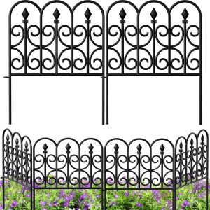 AMAGABELI GARDEN & HOME 5 Panels 32in(H)×10ft(L) Decorative Garden Fences and Borders for Dogs No Dig Metal Fence Panels Garden Edging Border Fence for Animal Barrier Fencing for Flower Beds Black