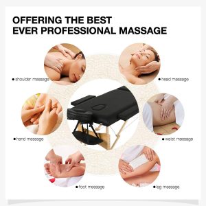 Folding Massage Table 84” Professional Massage Bed 2 Fold Lash Bed with Head-& Armrest, Black