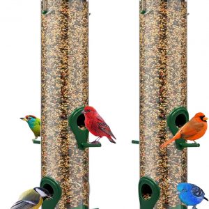Runadi Bird Feeders for Outdoors Hanging – 2 Pack – 4 Port Premium Hard Plastic Bird Feeder with Steel Hanger, Weatherproof for Attracting Wild Birds