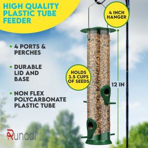 Runadi Bird Feeders for Outdoors Hanging – 2 Pack – 4 Port Premium Hard Plastic Bird Feeder with Steel Hanger, Weatherproof for Attracting Wild Birds